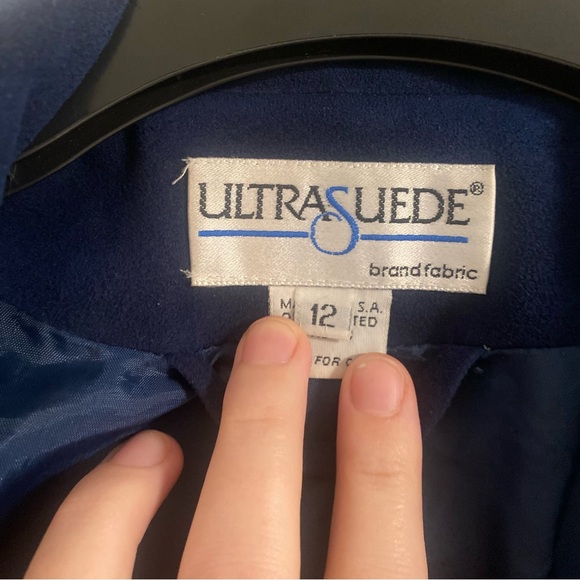 Vintage 80s Ultrasuede Blue Trench Coat Sz 12 USA Union Made Long Overcoat Class - Picture 3 of 9